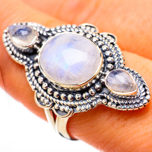 Rainbow Moonstone Rings handcrafted by Ana Silver Co - RING134035