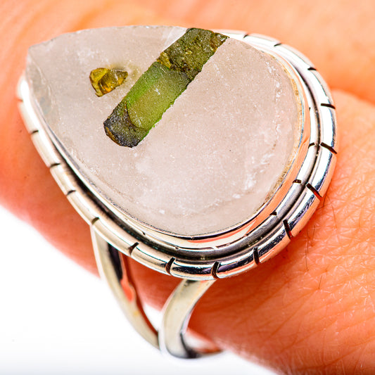 Green Tourmaline In Quartz Rings handcrafted by Ana Silver Co - RING134097