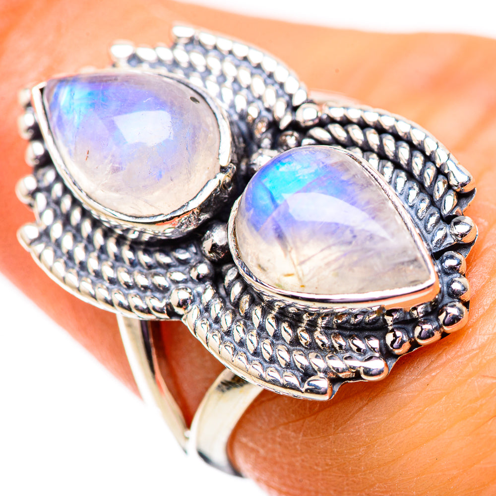 Rainbow Moonstone Rings handcrafted by Ana Silver Co - RING134110