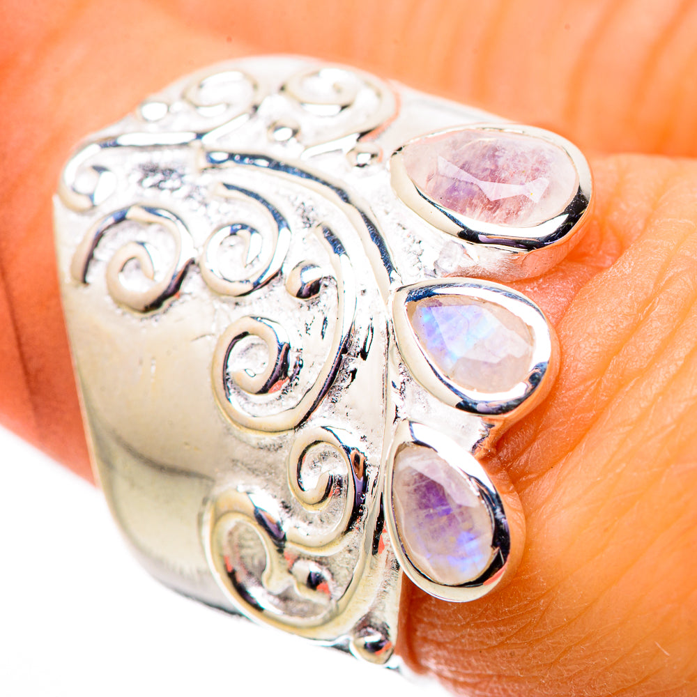 Rainbow Moonstone Rings handcrafted by Ana Silver Co - RING134135