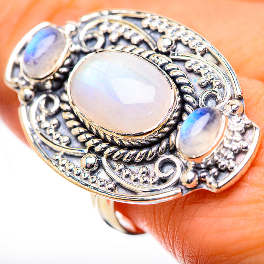 Rainbow Moonstone Rings handcrafted by Ana Silver Co - RING134154