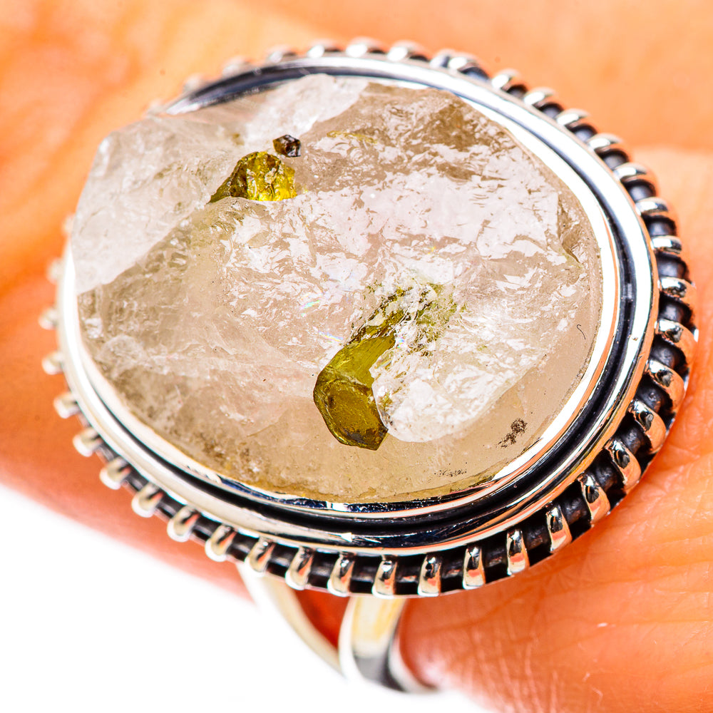 Green Tourmaline In Quartz Rings handcrafted by Ana Silver Co - RING134169