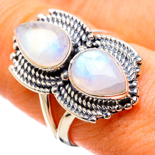 Rainbow Moonstone Rings handcrafted by Ana Silver Co - RING134180