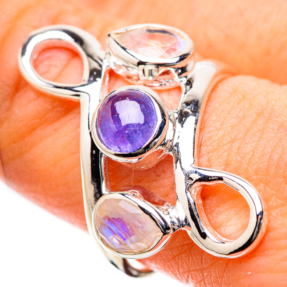 Tanzanite, Rainbow Moonstone Rings handcrafted by Ana Silver Co - RING134193