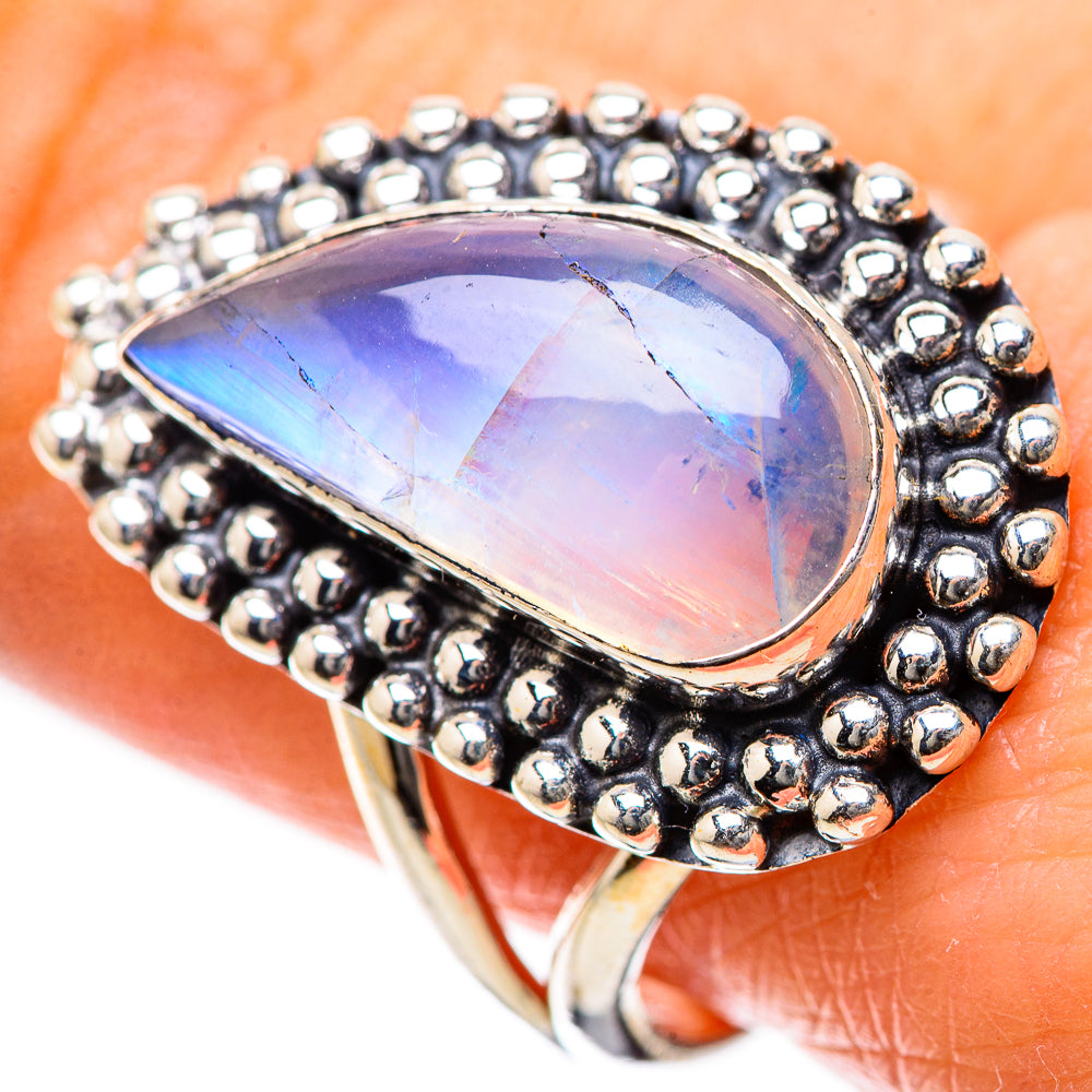 Rainbow Moonstone Rings handcrafted by Ana Silver Co - RING134218