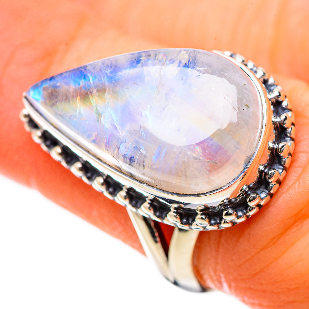 Rainbow Moonstone Rings handcrafted by Ana Silver Co - RING134252