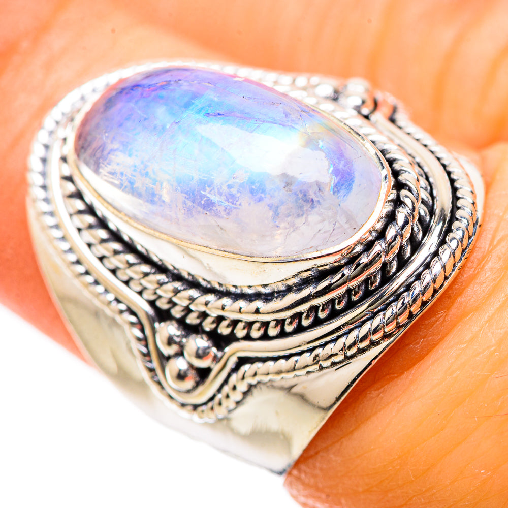 Rainbow Moonstone Rings handcrafted by Ana Silver Co - RING134266