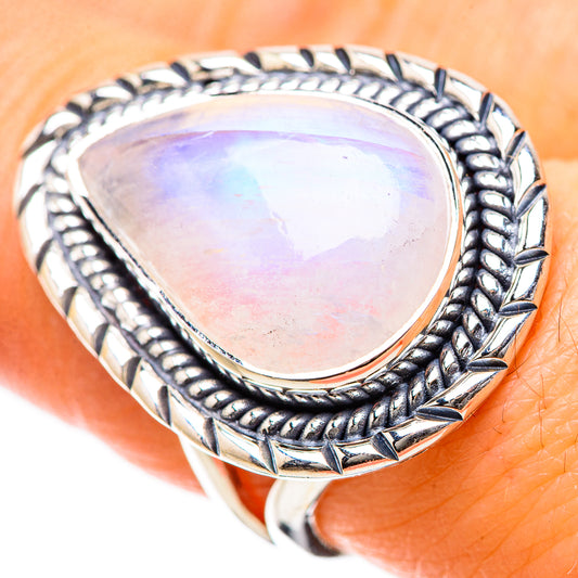 Rainbow Moonstone Rings handcrafted by Ana Silver Co - RING134275