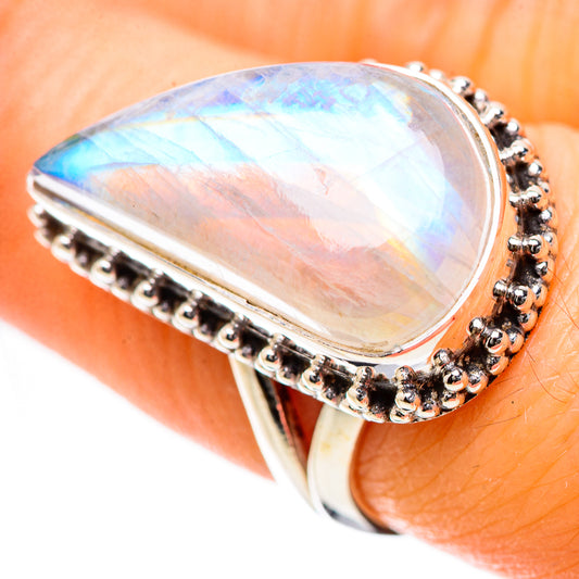 Rainbow Moonstone Rings handcrafted by Ana Silver Co - RING134276