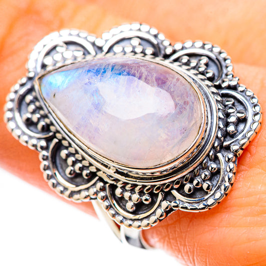 Rainbow Moonstone Rings handcrafted by Ana Silver Co - RING134277