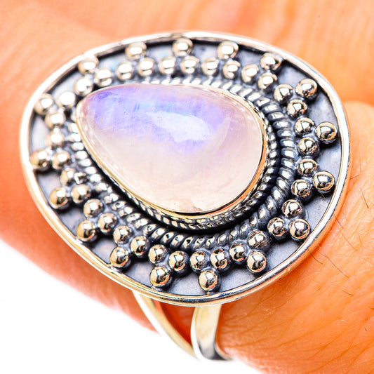 Rainbow Moonstone Rings handcrafted by Ana Silver Co - RING134278