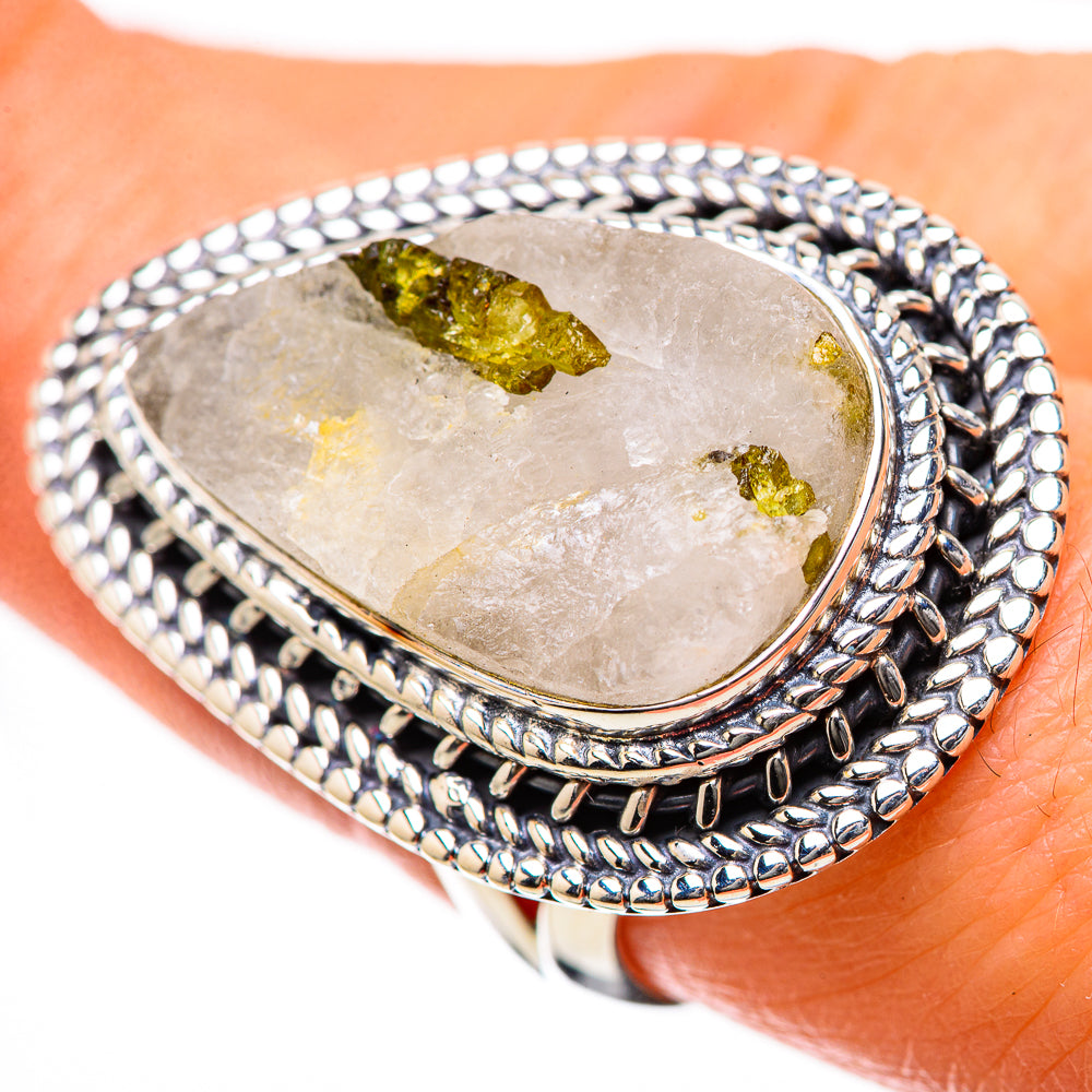 Green Tourmaline In Quartz Rings handcrafted by Ana Silver Co - RING134309