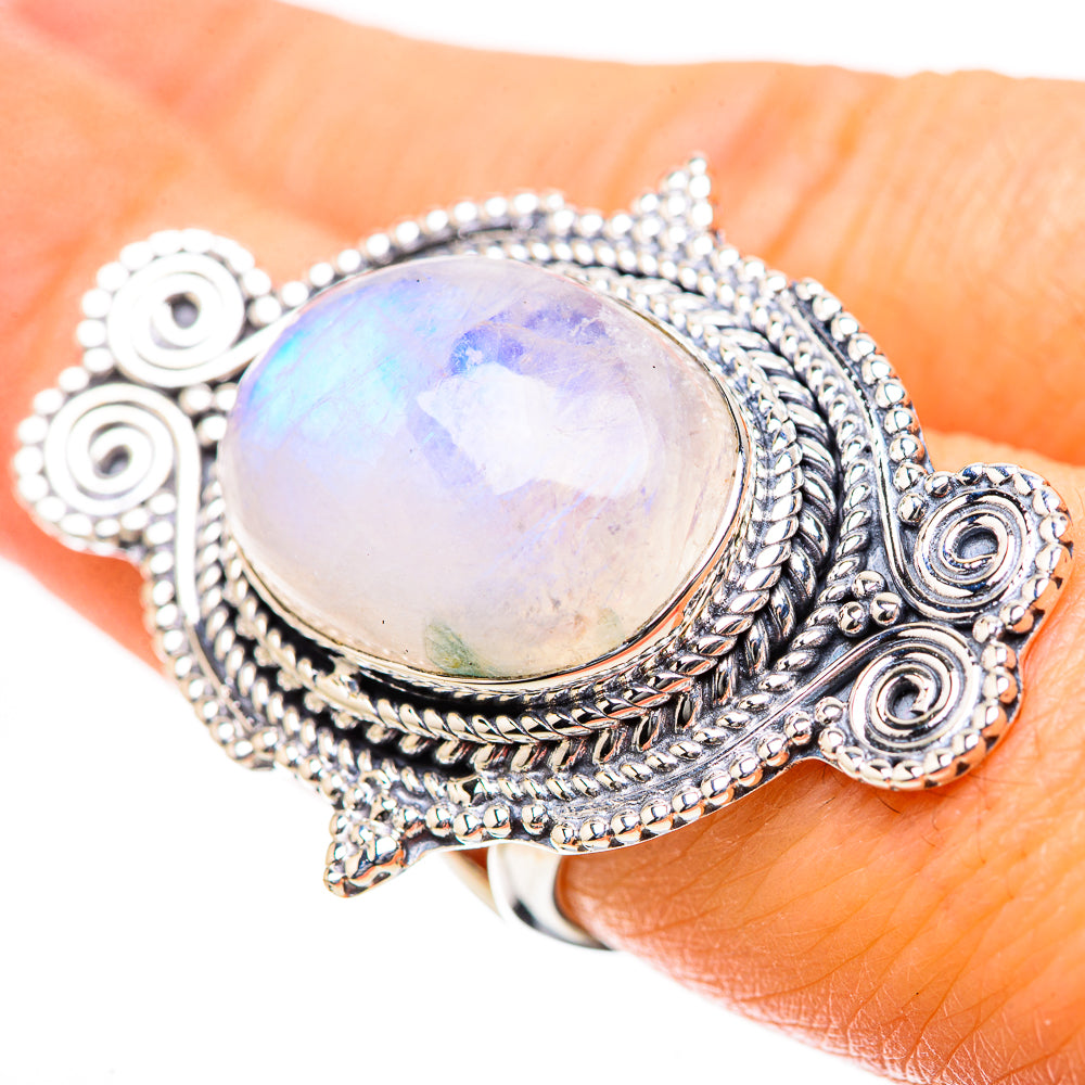 Rainbow Moonstone Rings handcrafted by Ana Silver Co - RING134323