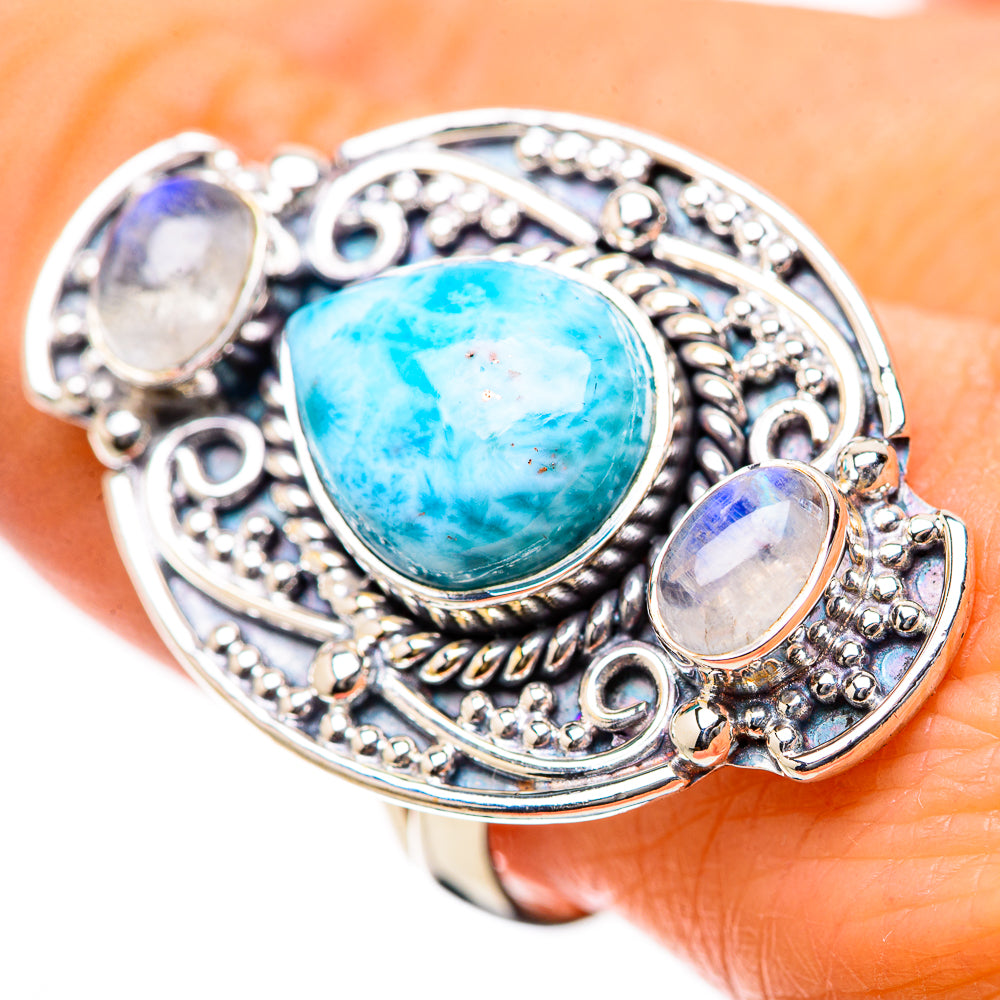 Larimar, Rainbow Moonstone Rings handcrafted by Ana Silver Co - RING134328
