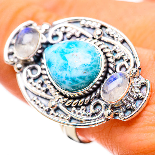 Larimar, Rainbow Moonstone Rings handcrafted by Ana Silver Co - RING134328