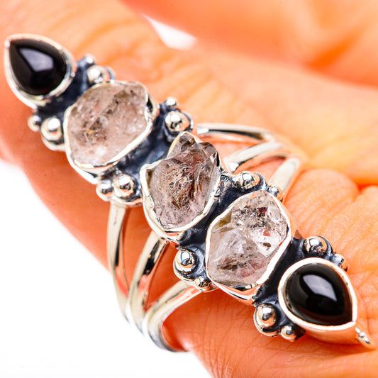 Herkimer Diamond, Black Onyx Rings handcrafted by Ana Silver Co - RING134332
