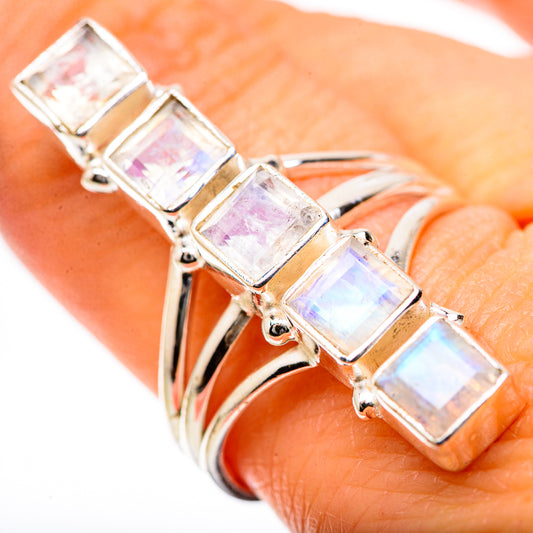 Rainbow Moonstone Rings handcrafted by Ana Silver Co - RING134345
