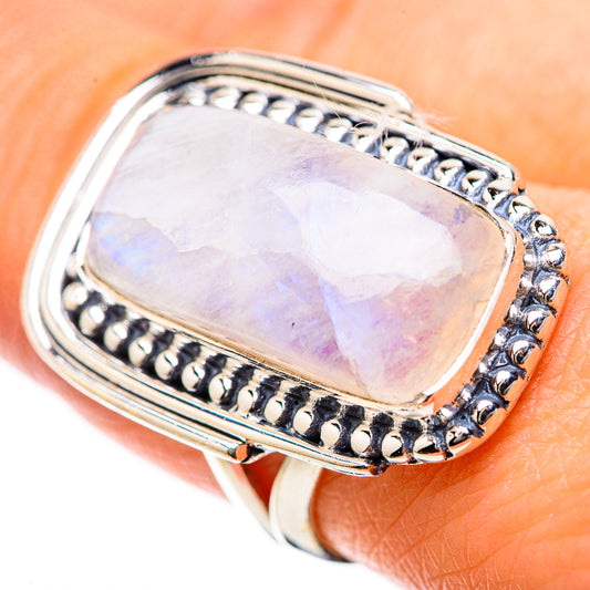 Rainbow Moonstone Rings handcrafted by Ana Silver Co - RING134353