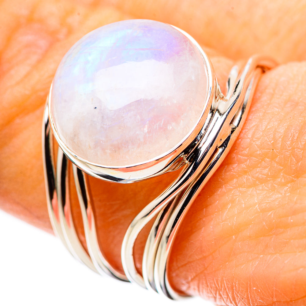 Rainbow Moonstone Rings handcrafted by Ana Silver Co - RING134376