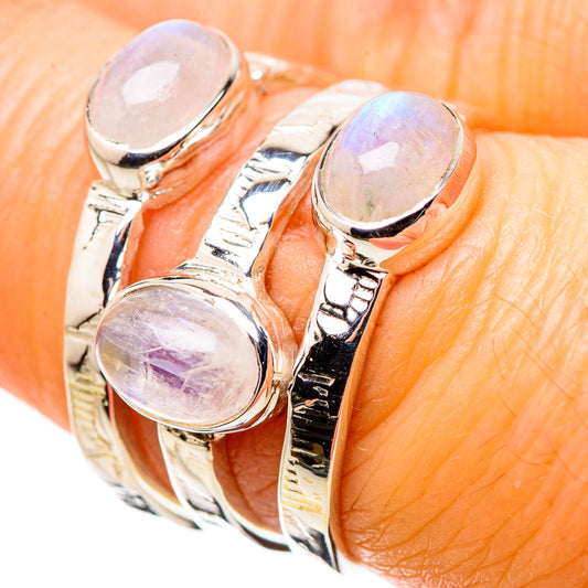 Rainbow Moonstone Rings handcrafted by Ana Silver Co - RING134398