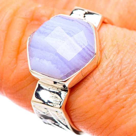 Blue Lace Agate Rings handcrafted by Ana Silver Co - RING134401