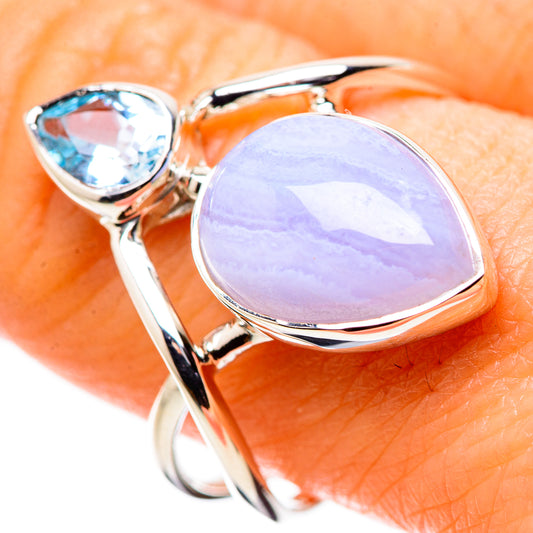 Blue Lace Agate Rings handcrafted by Ana Silver Co - RING134444