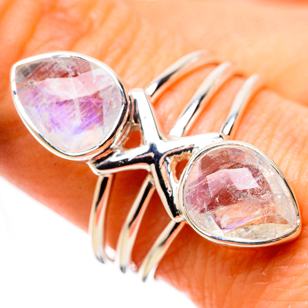 Rainbow Moonstone Rings handcrafted by Ana Silver Co - RING134446