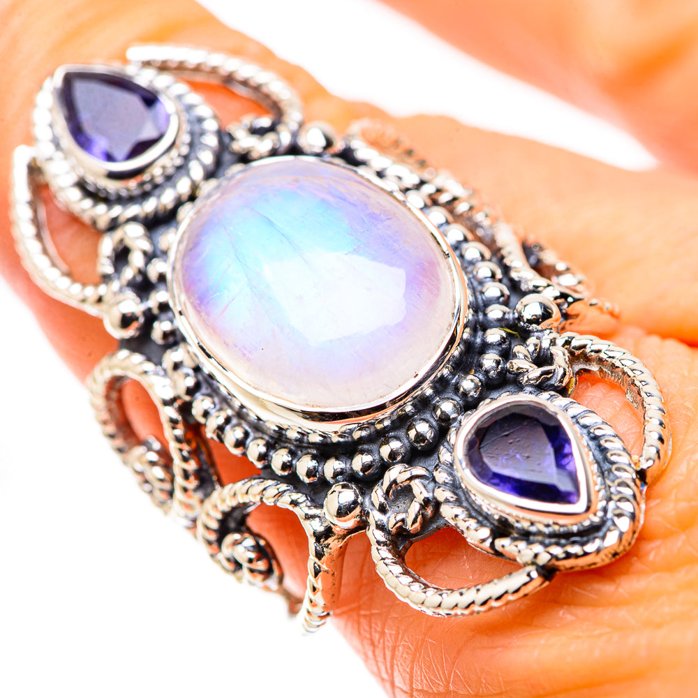 Rainbow Moonstone Rings handcrafted by Ana Silver Co - RING134479