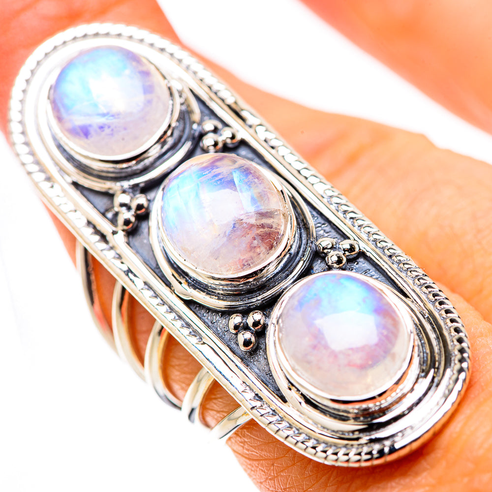 Rainbow Moonstone Rings handcrafted by Ana Silver Co - RING134481