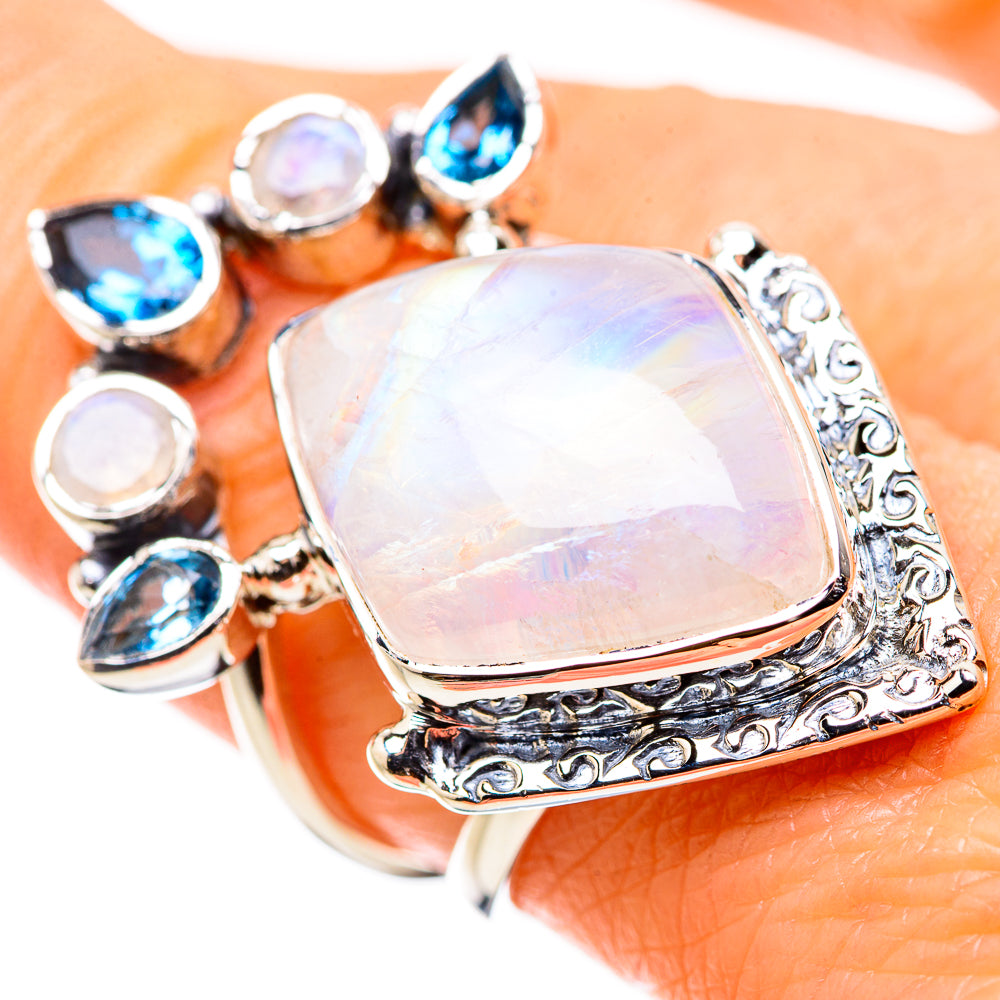 Rainbow Moonstone Rings handcrafted by Ana Silver Co - RING134492