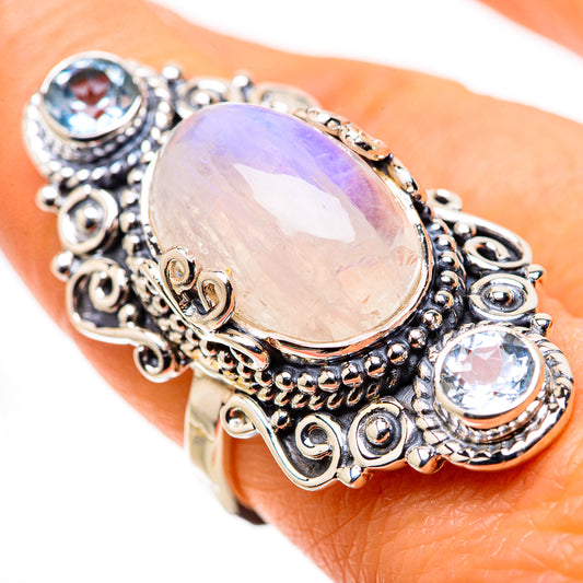 Rainbow Moonstone Rings handcrafted by Ana Silver Co - RING134498