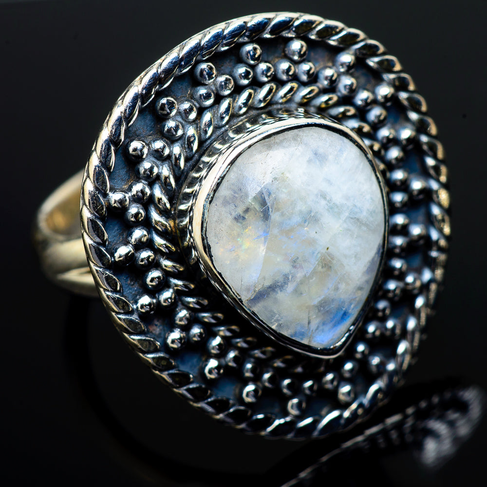 Rainbow Moonstone Rings handcrafted by Ana Silver Co - RING13481