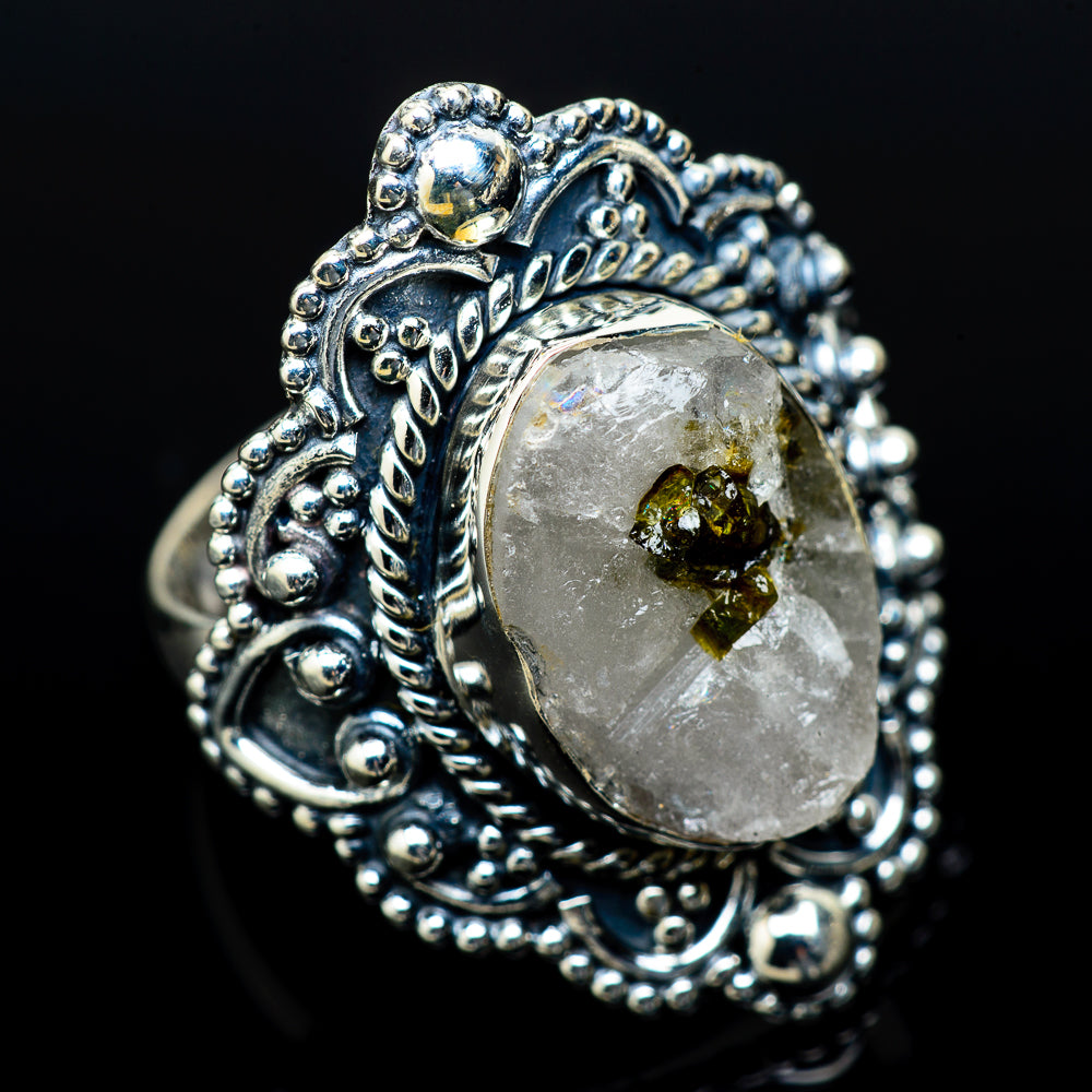 Green Tourmaline In Quartz Rings handcrafted by Ana Silver Co - RING14231