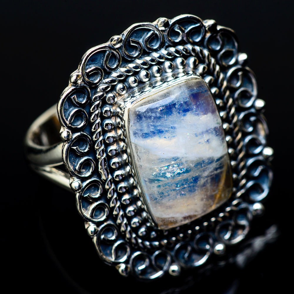 Rainbow Moonstone Rings handcrafted by Ana Silver Co - RING14678