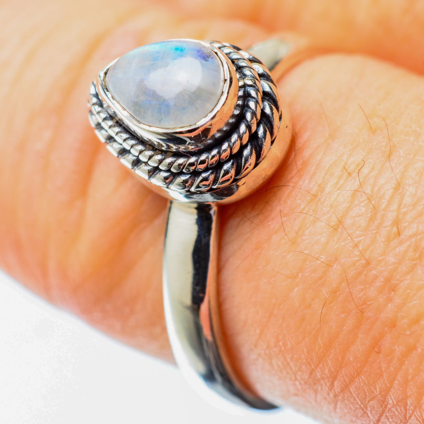 Rainbow Moonstone Rings handcrafted by Ana Silver Co - RING25541