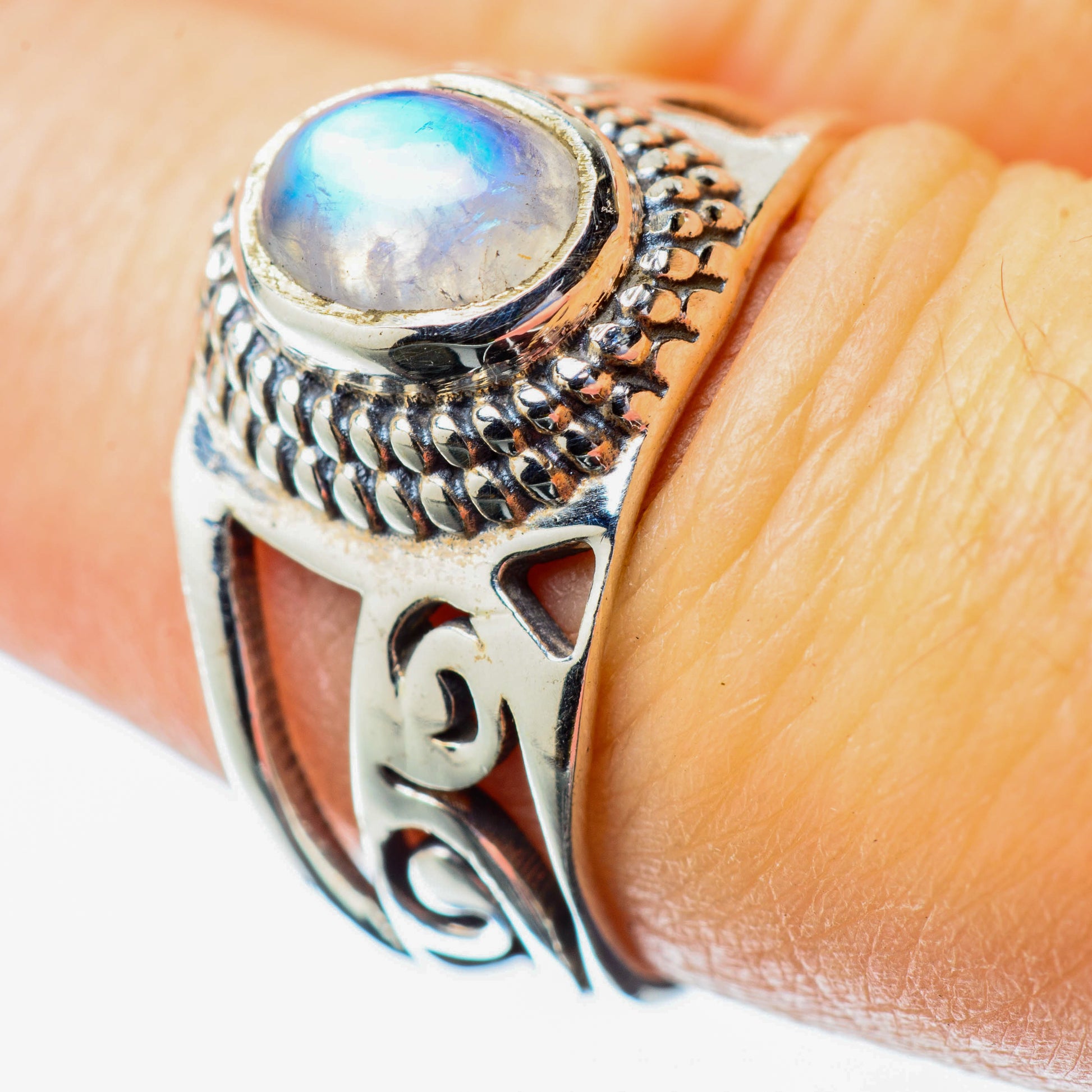 Rainbow Moonstone Rings handcrafted by Ana Silver Co - RING25854