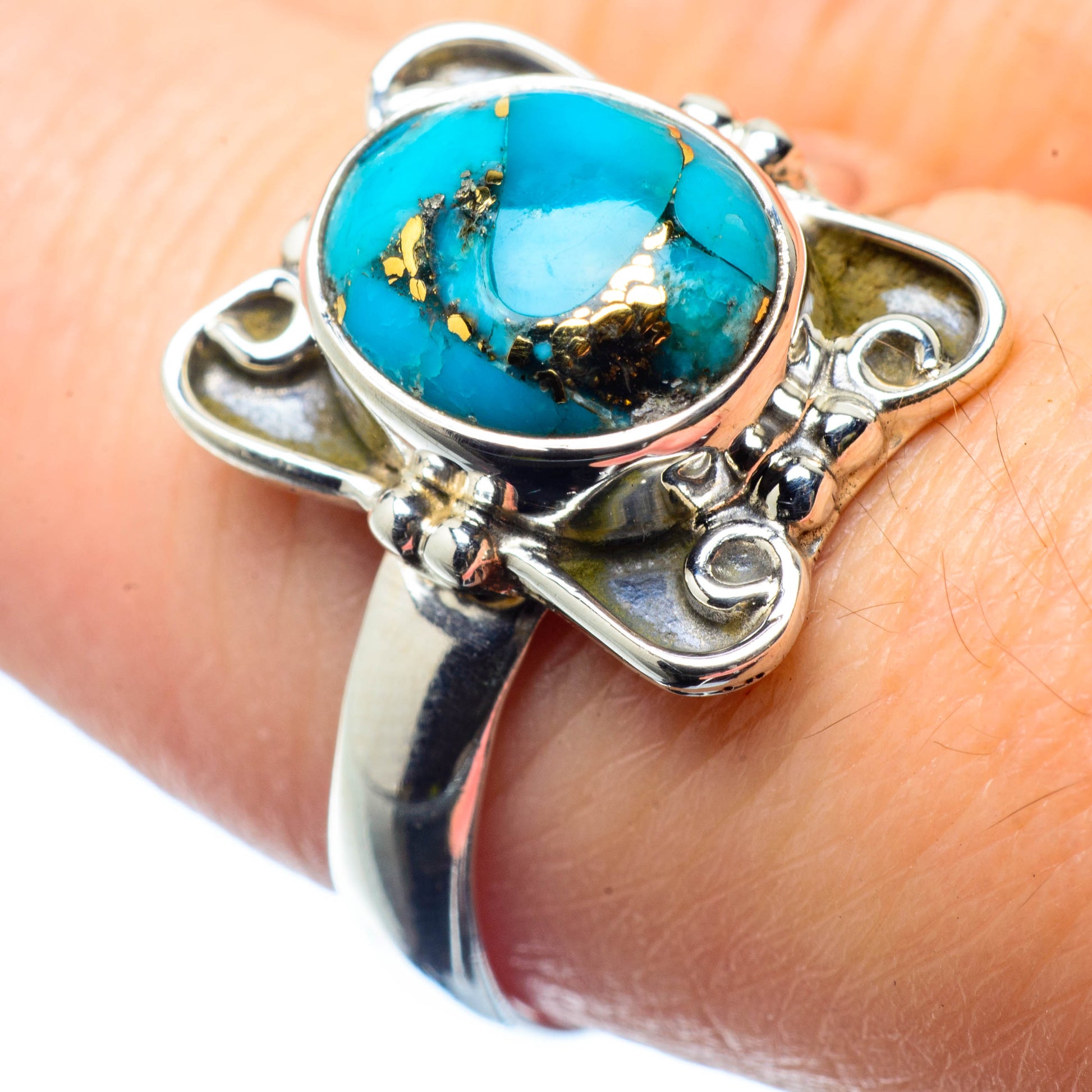 Blue Copper Composite Turquoise Rings handcrafted by Ana Silver Co - RING26037