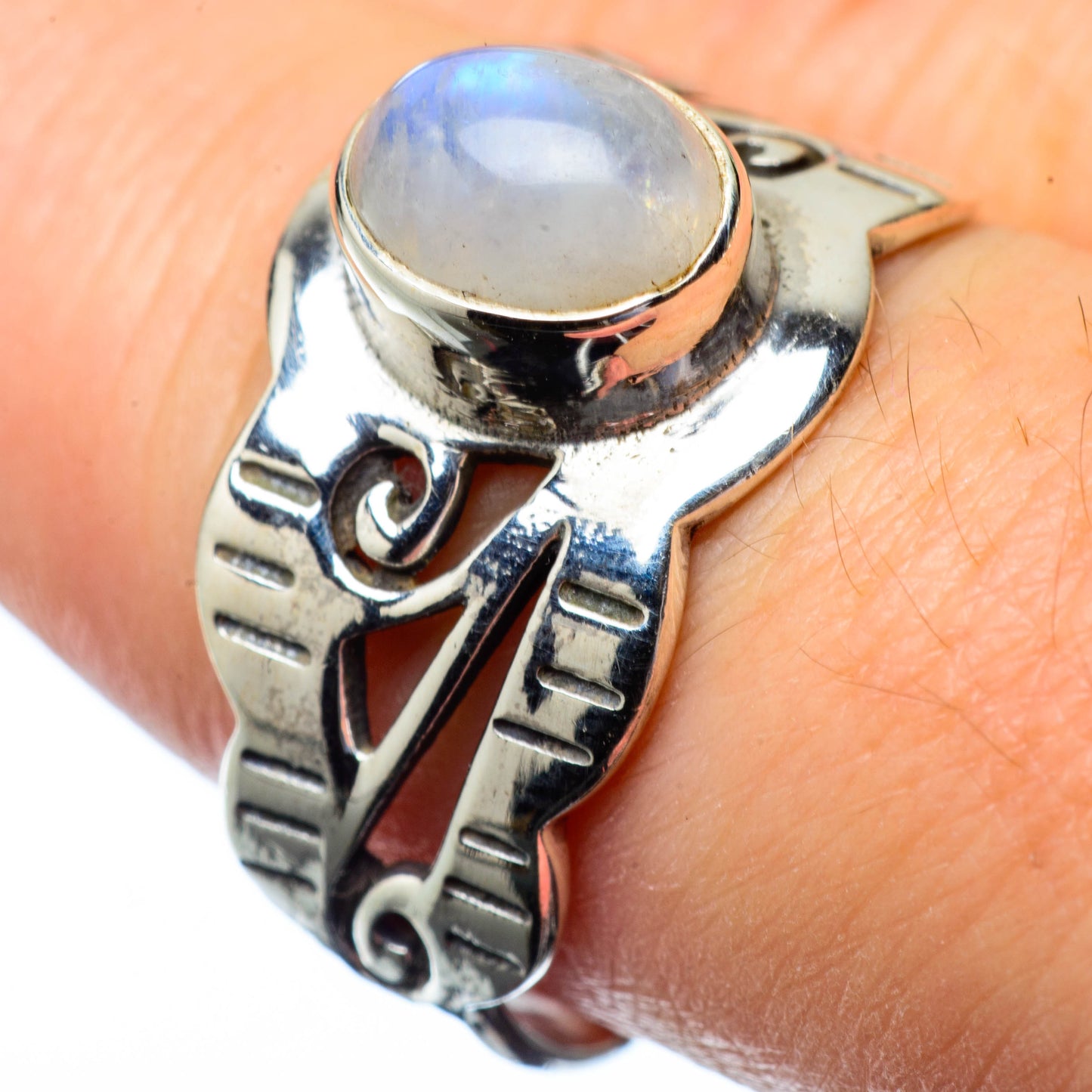 Rainbow Moonstone Rings handcrafted by Ana Silver Co - RING27253