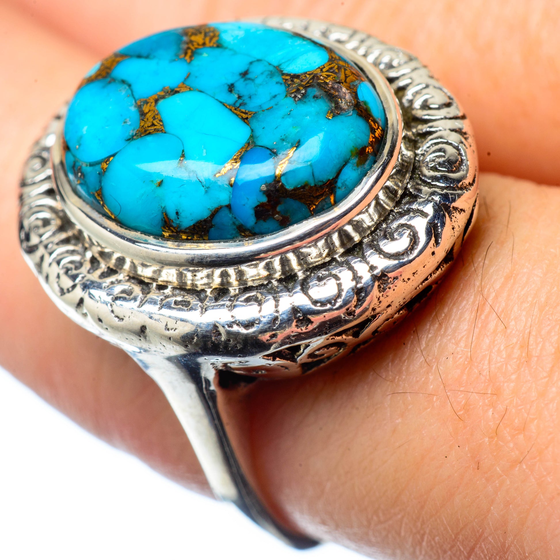 Blue Copper Composite Turquoise Rings handcrafted by Ana Silver Co - RING27873