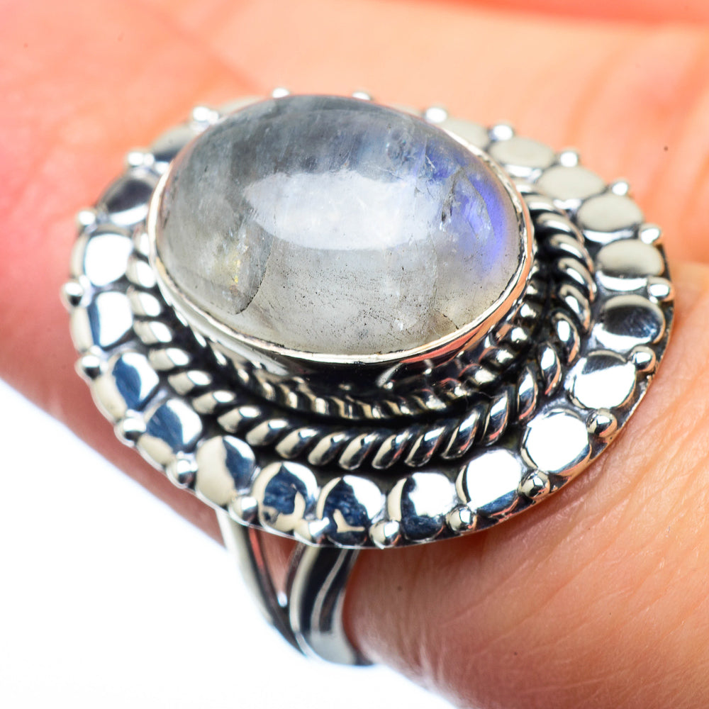 Rainbow Moonstone Rings handcrafted by Ana Silver Co - RING28447