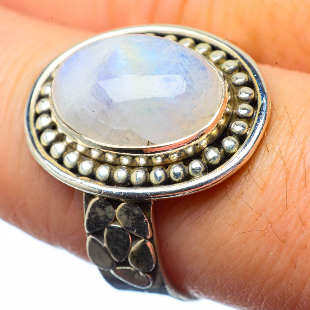 Rainbow Moonstone Rings handcrafted by Ana Silver Co - RING28759