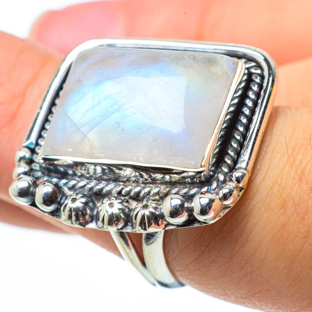 Rainbow Moonstone Rings handcrafted by Ana Silver Co - RING29505