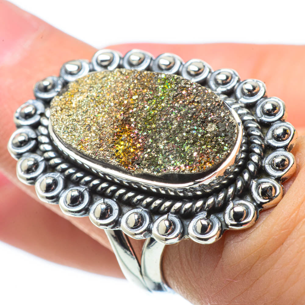 Spectro Pyrite Druzy Rings handcrafted by Ana Silver Co - RING29528