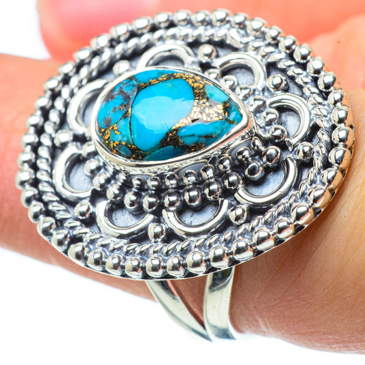Blue Copper Composite Turquoise Rings handcrafted by Ana Silver Co - RING29582