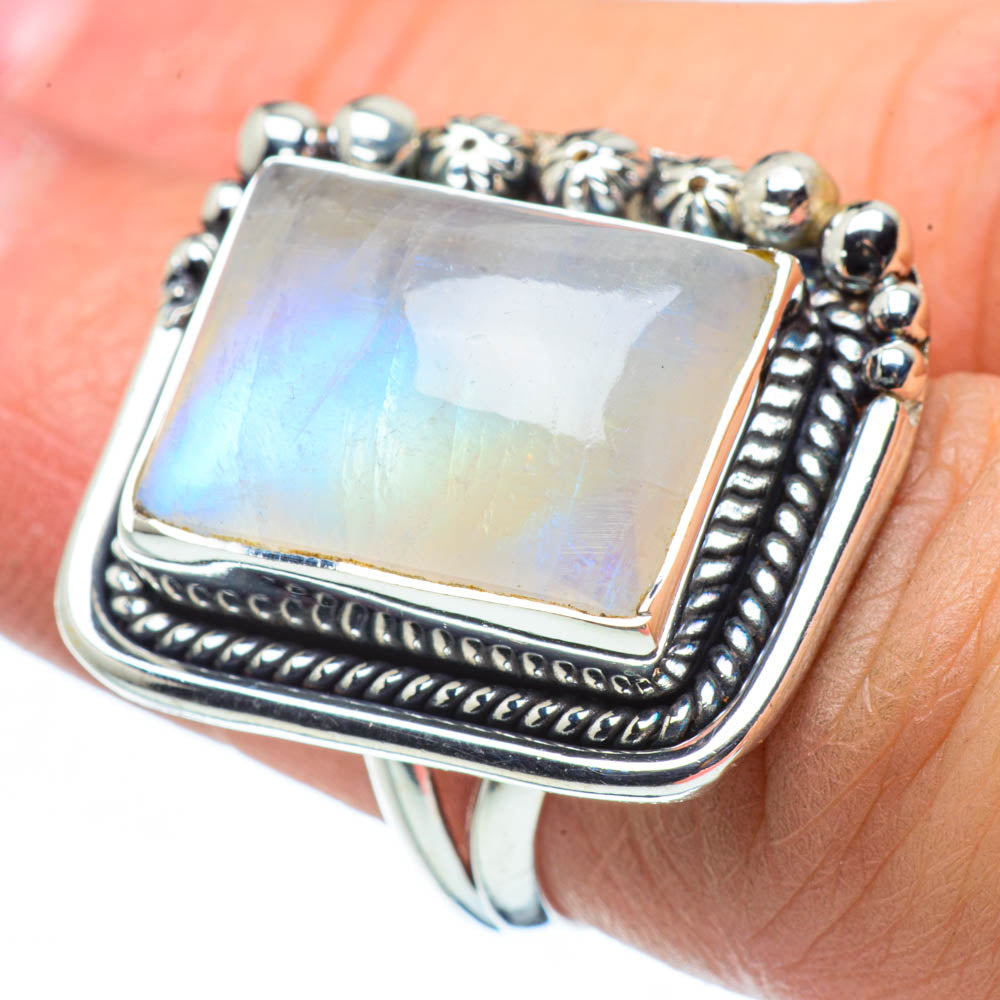 Rainbow Moonstone Rings handcrafted by Ana Silver Co - RING30341