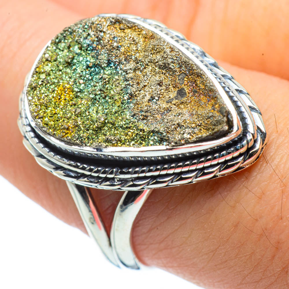Spectro Pyrite Druzy Rings handcrafted by Ana Silver Co - RING30414