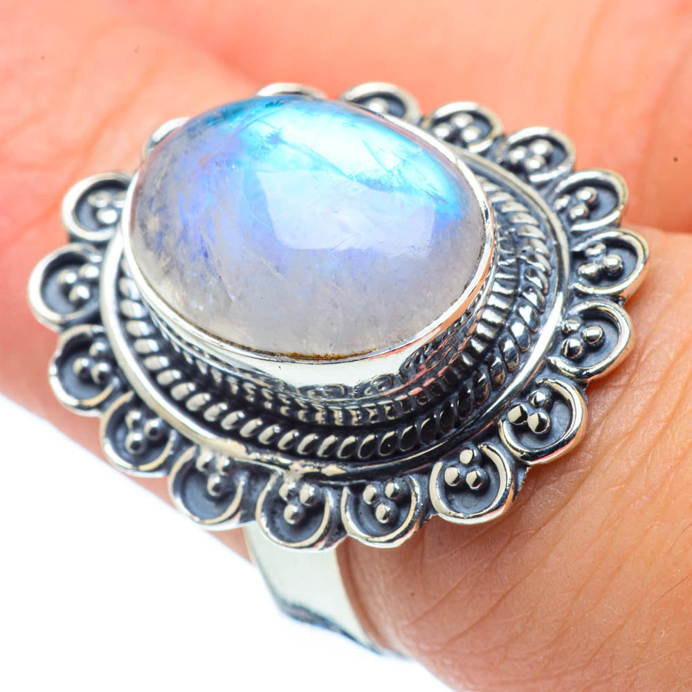 Rainbow Moonstone Rings handcrafted by Ana Silver Co - RING30597