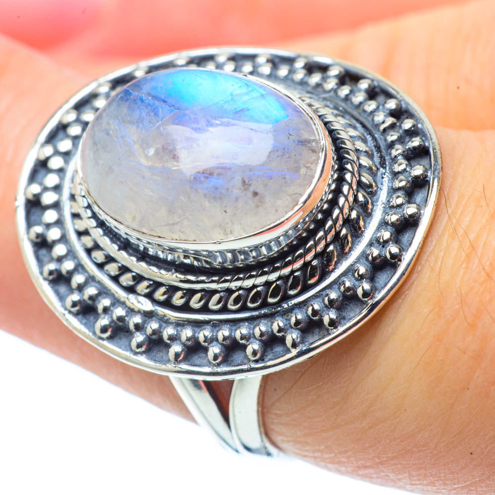 Rainbow Moonstone Rings handcrafted by Ana Silver Co - RING30951