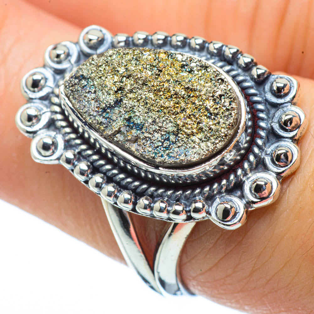 Spectro Pyrite Druzy Rings handcrafted by Ana Silver Co - RING31288