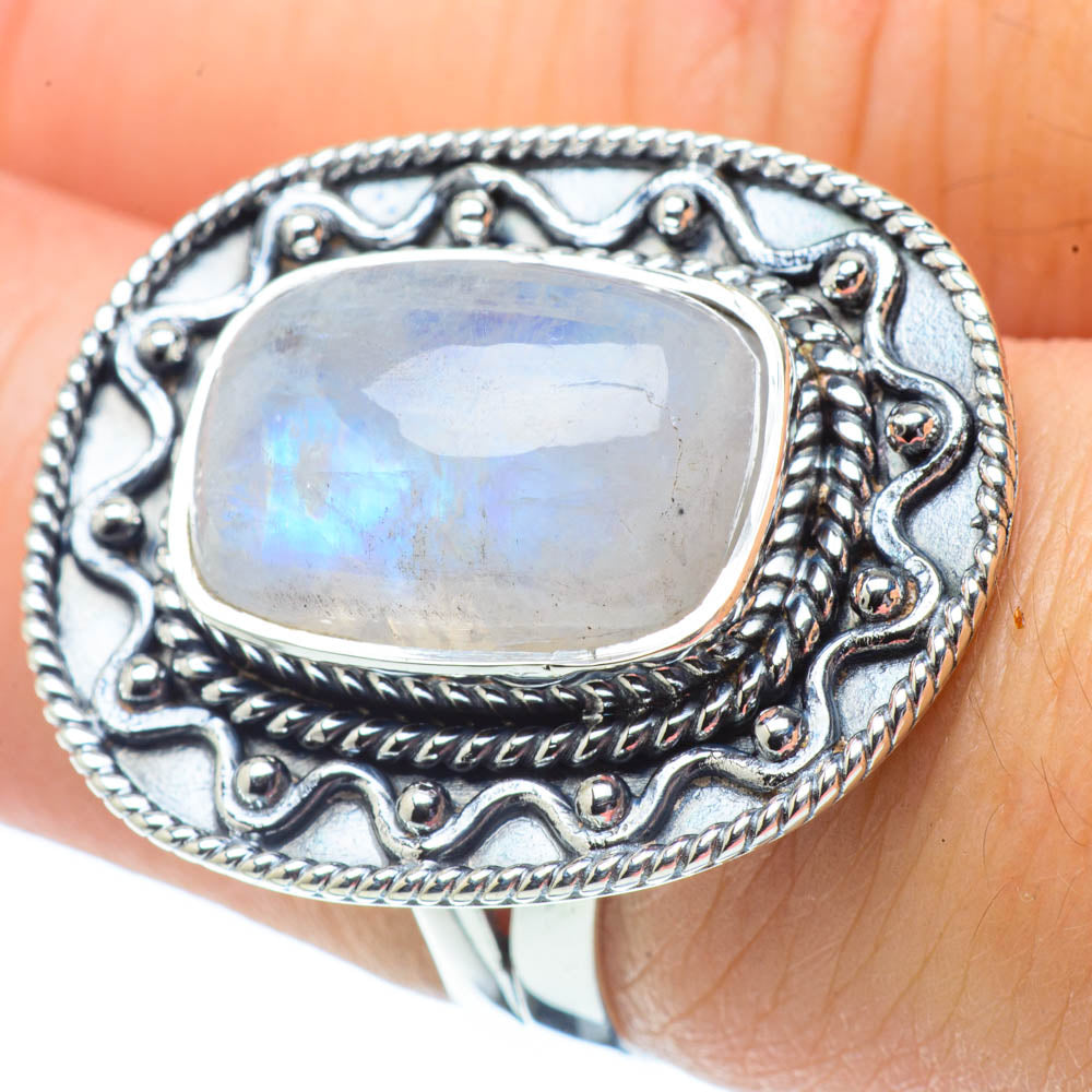 Rainbow Moonstone Rings handcrafted by Ana Silver Co - RING32191